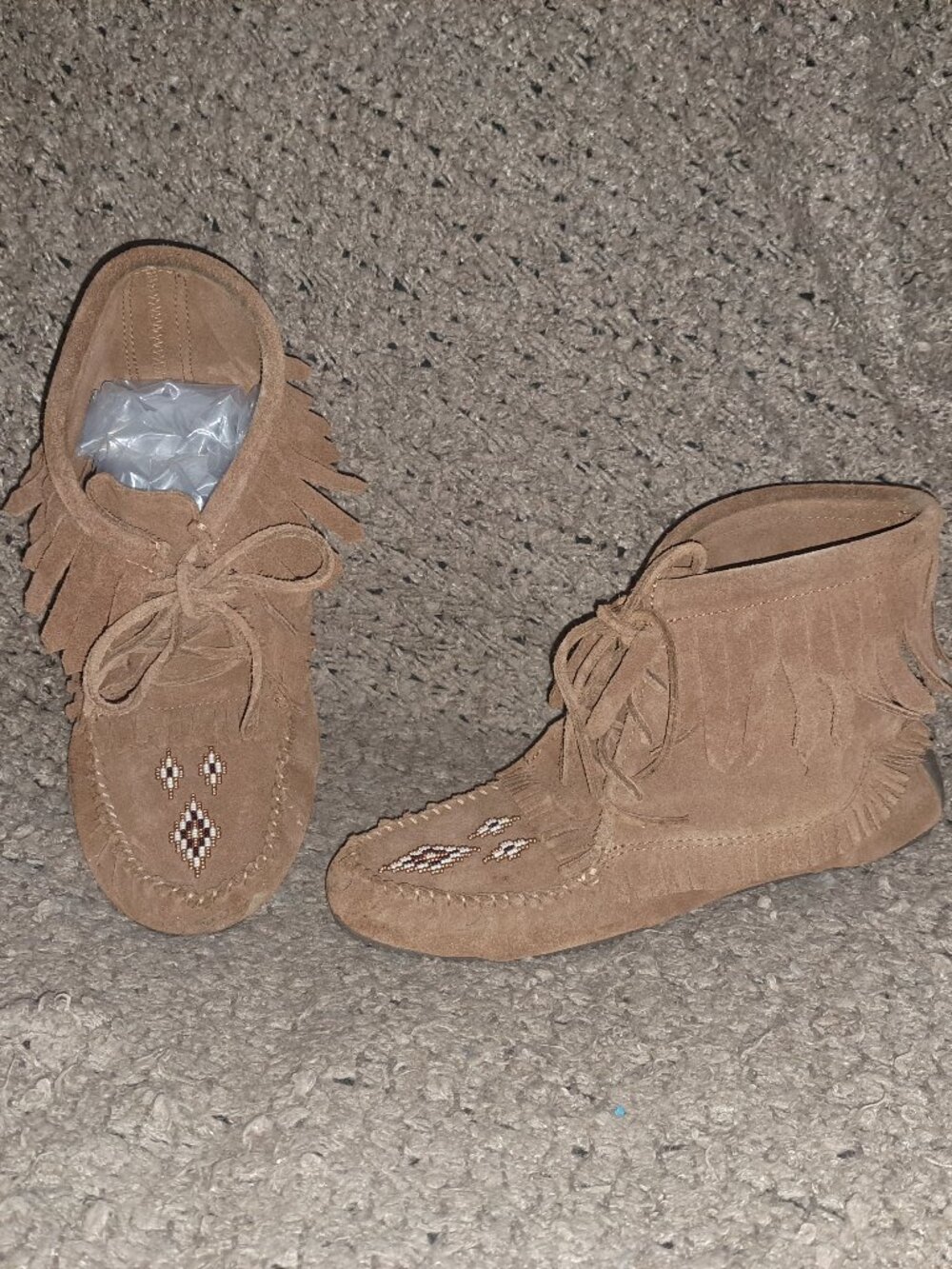 MANITOBAH MUKLUKS-Harvester Chestnut Fringed Suede Moccasin Booties-Sz 10-EX
